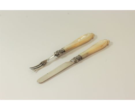A Victorian Sterling Silver and Mother of pearl Travelling knife and Fork. Alexander Hunt. Sheffield 1849. 