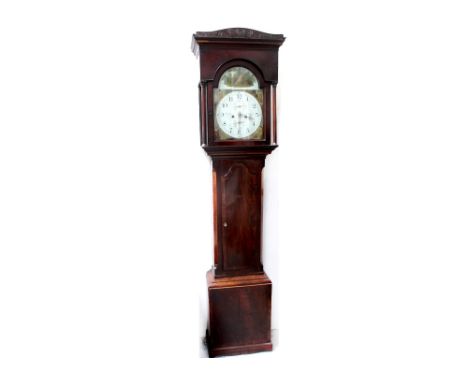 M Robson of Chester-Le-Street; longcase clock, the arched dial set with Arabic numerals and subsidiary seconds and date dials