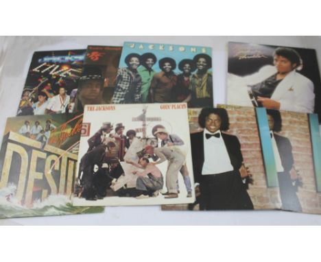 A collection of Michael Jackson and Jackson Five albums to include 'Thriller', 'Bad', The Jacksons 'Looking Through the Windo
