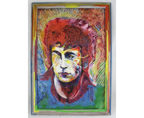 DAVID VAUGHAN (1944-2003); oil on canvas, psychedelic portrait of John Lennon, signed and titled lower right, 76.5 x 51.5cm, 