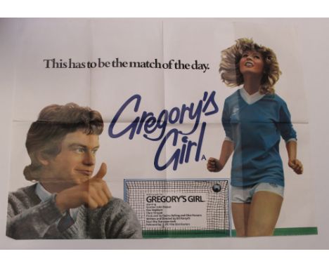 A quad poster for 'Gregory's Girl', 1981 starring John Sinclair and Dee Hepburn, 30 x 40ins, approx 75 x 100cm. CONDITION REP