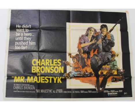A quad poster for 'Mister Majestyk', 1974 starring Charles Bronson, 30 x 40ins, approx 75 x 100cm. CONDITION REPORT Small hol