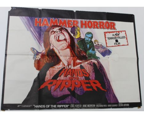 A quad poster for 'Hands of the Ripper', 1971 Hammer House production, 30 x 40ins, approx 75 x 100cm. CONDITION REPORT Tears 