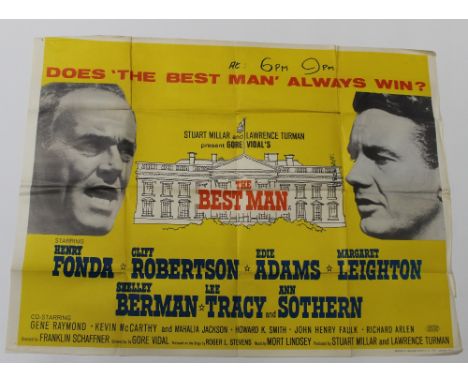 A quad poster for 'The Best Man', 1964 starring Henry Fonda, 30 x 40ins, approx 75 x 100cm. CONDITION REPORT Edge holes and s