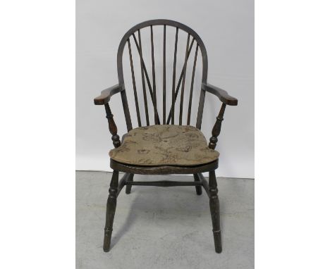 A late 19th century stick-back country chair with bobbin-turned supports, height 106cm and a later stick-back armchair on tur