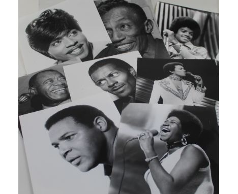 A collection of vintage 1960s and later black and white photographs of Rock and Pop stars taken by Harry Goodwin, featuring 1