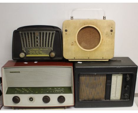 Four vintage radios to include a brown bakelite Philips example, Ever Ready Sky Queen, HMV and Ferguson (4).