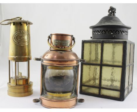 A brass miners' lantern 'E Thomas &amp; Williams Ltd, Makers Aberdare Wales', Cambrian number 238687, a copper ship's overtak