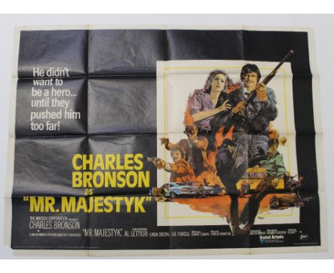 A quad poster for 'Mister Majestyk', 1974 starring Charles Bronson, 30 x 40ins, approx 75 x 100cm. CONDITION REPORT Small hol
