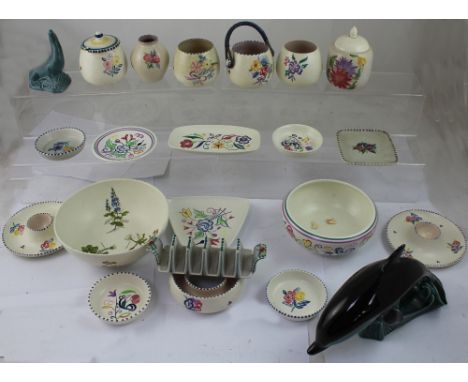 A good collection of mid-20th century and later Poole pottery including dishes, vases, mostly in the floral pattern, also a l