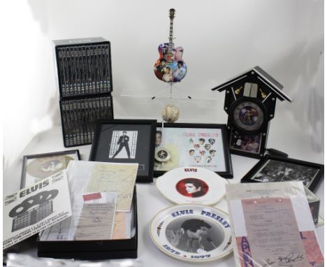 A collection of Elvis collectibles and memorabilia to include facsimile receipts from Gracelands, Elvis cuckoo clock, Elvis p