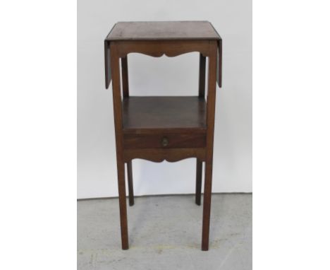 A 19th century dropleaf night stand, the lower shelf with single drawer over a shaped frieze supported on square legs chamfer