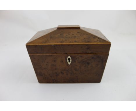 A 19th century walnut sarcophagus tea caddy.