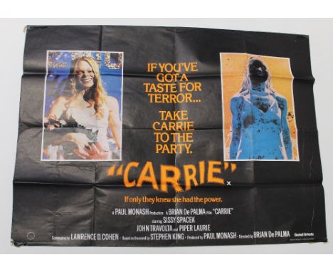 A quad poster for 'Carrie', 1976 starring Sissy Spacek, 30 x 40ins, approx 75 x 100cm. CONDITION REPORT Tape marks and colour