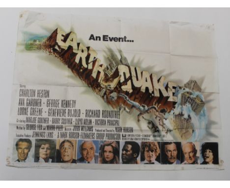 A quad poster for 'Earthquake', 1974 starring Charlton Heston, 30 x 40ins, approx 75 x 100cm. CONDITION REPORT Corner and edg