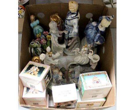 A group of ceramic figures to include a pair dressed in 18th century costume, a Lladró-style figure of a young girl, a pair o