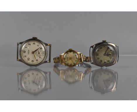 A Collection of Three Vintage Manual Wrist Watches, to include English Made Gents 'Aviation' having Champagne Dial, Gold Colo
