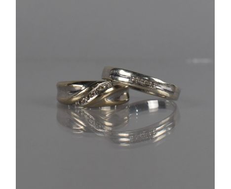 Two 9ct White Gold and Diamond Chip Bands, Size Y and R.5, 6.5gms 