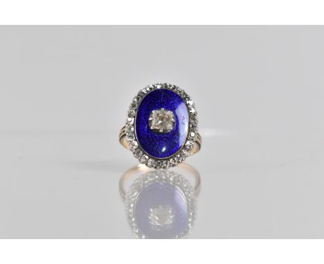 A 19th Century Diamond and Blue Enamel Dress Ring, Central Square Old Mine Cut Diamond Measuring Approx 4.6mm by 4.6mm, White