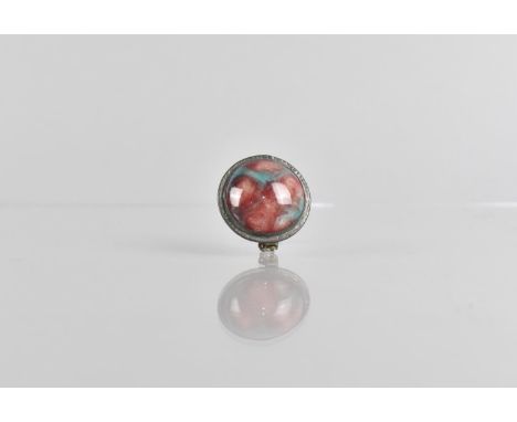 An Early to Mid 20th Century Ceramic and Pewter Ruskin Style Brooch with Red and Turquoise Enamels on a Circular Cabochon, 26