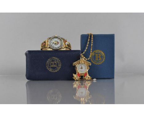 A Bradford Exchange 'Jewels of Nature' Gilt Metal and Enamel Ladies Wrist Watch decorated with Robins, together with a Simila