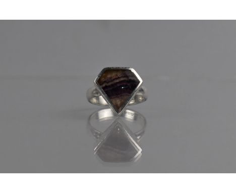 A Silver and Blue John Ring, Diamond Shaped Head 16mm by 16mm Max and to a Plain Polished Band, Size R, Sheffield 2001, By DS