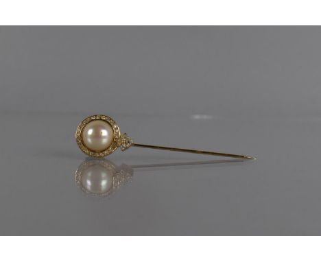 A Christian Dior Hat Pin, Faux Pearl and Diamantes in a Circular Head, 15mm Diameter, 61mm Long 