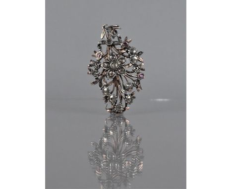 An Interesting Late 18th/Early 19th Century Continental Diamond and Ruby Mounted Pendant, Floral Spray Comprising Central Flo