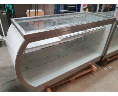 * glass fronted shop counter with shelf and drawers with edge - 1600w x 700d x 980h