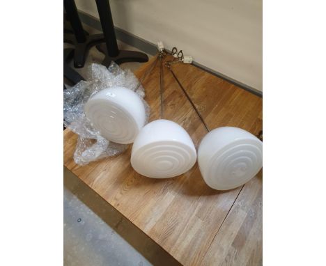 * 3 x retro glass pendant light fittings - one with damage to shade.