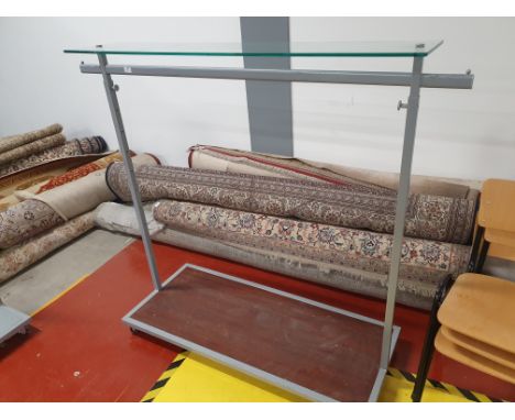 * clothes hanging rail on castors wth glass top shelf  1500w 