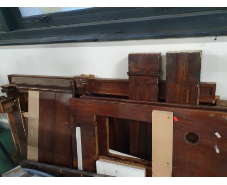 * large quantity of wooden pieces from assorted vintage furniture - includes decorative ends, frames, queen anne table legs, 