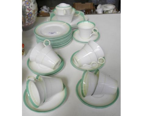 A SHELLEY TEA SERVICE WITH GREEN BANDS, PRINTED MARK, PATTERN 12473