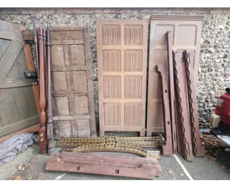 A large oak linenfold panel,&nbsp;95.5cm wide x 232cm high; together with a quantity of other oak panelling and a quantity of