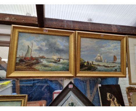 European School, 20th century, coastal scenes, a pair, oil on panel, 29 x 39cm. (2) 
