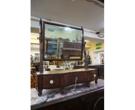 A George IV mahogany and inlaid toilet mirror,&nbsp;with turned bone knobs, 60cm wide. 