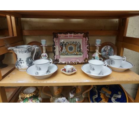 A mixed group of 19th century English and Continental pottery and porcelain, to include a Sunderland lustre 'The Mariner's Co