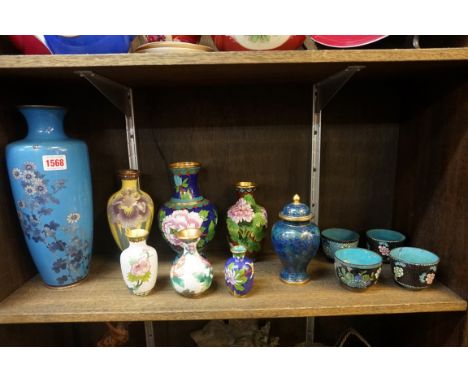 A collection of Japanese cloisonne enamel, largest 30cm high, (s.d. to some). (12) 