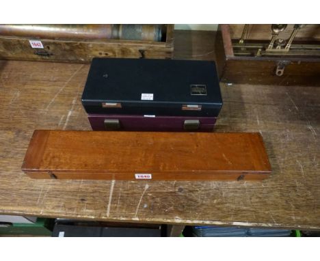 A vintage brass rolling rule,&nbsp;in mahogany fitted case; together with two cased planimeters. 