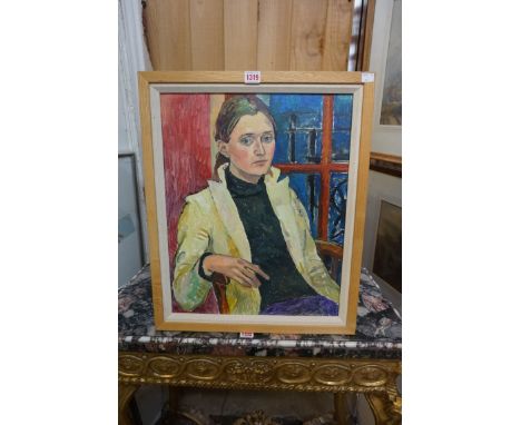 Anna Novosyolova, self portrait, monogrammed and dated 2000, oil on board, 49.5 x 39.5cm. 