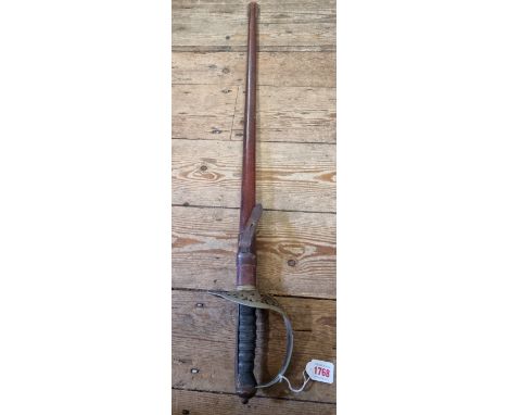 A George V 1897 pattern Infantry officer's sword and leather scabbard, having etched 82cm blade marked Flights Ltd. 