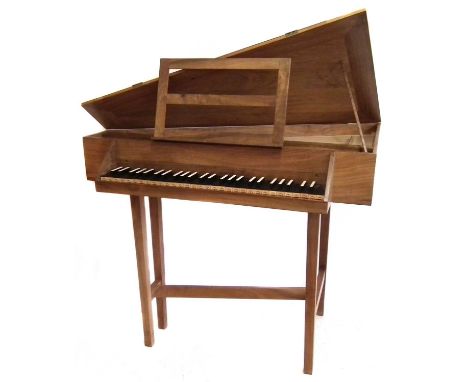 Triangular spinet by John Storr built from a kit, walnut case with ebony and ivory faced keys 115cm long with tuning key and 