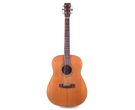 Fylde dreadnought acoustic guitar, serial number 2594, with mahogany back and sides and Indian rosewood fingerboard and bridg