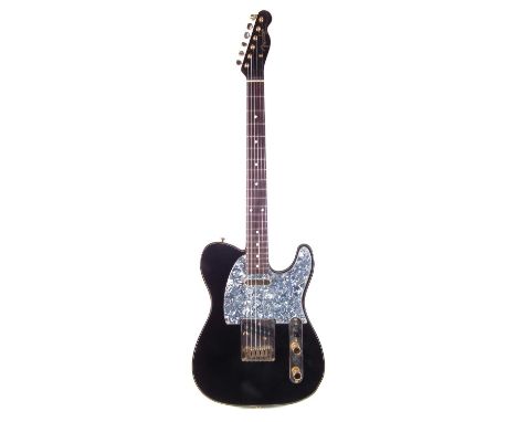 Fender Japan 50th Anniversary Telecaster custom, finished in black with pearloid binding and gold plated hardware, serial num