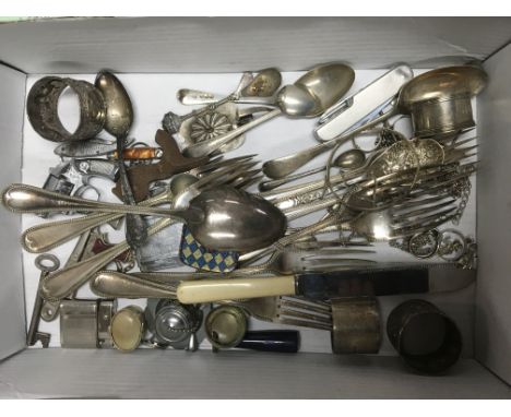 A box of mixed silver and silver plate.