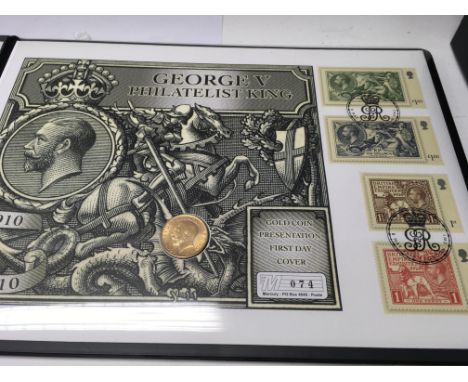 A limited edition George V philatelists king gold coin presentation first day cover