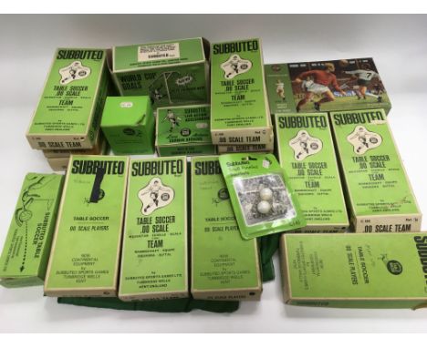A box of Subbuteo teams (all incomplete) plus accessories and an Airfix footballers set.