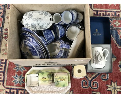 A collection of Spode Italian blue and white China plus Royal Worcester porcelain jug etc.