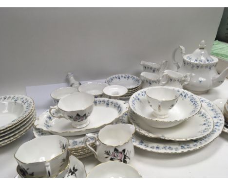 A Royal Albert Porcelain Memory Lane pattern dinner service with plates and bowls serving dishes (some second quality) tea po