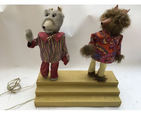 Animated twin creature puppet show display 1950s, untested - NO RESERVE